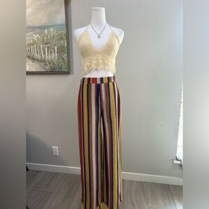 Sweet Rain Striped Knit Wide Leg Pants Size L Lined Semi Sheer